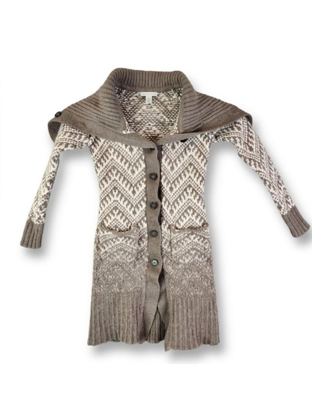 Women Banana Republic Brown Fair Isle Merino Wool Long Cardigan Sweater Size S